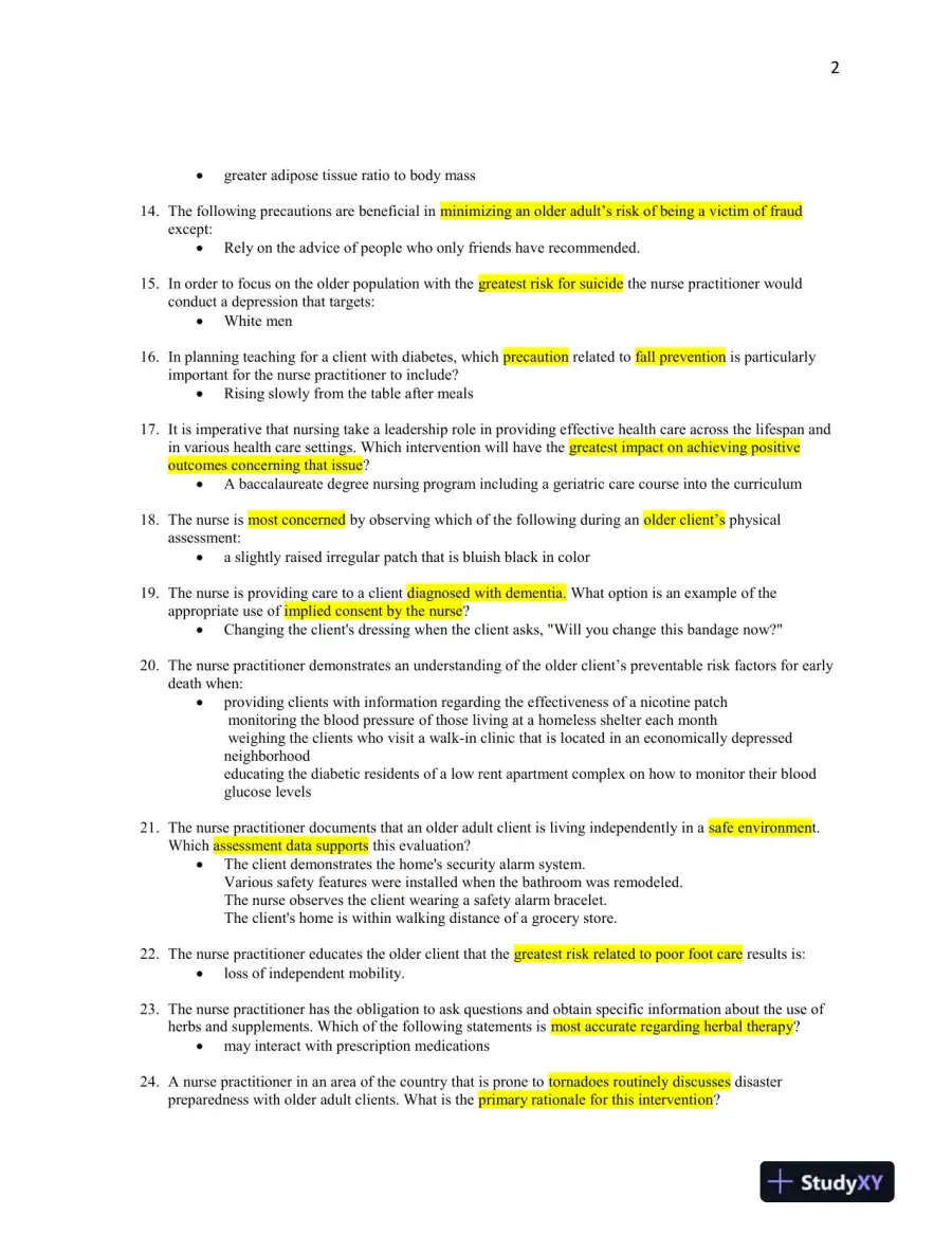 2021 NR601 Chamberlain College of Nursing Health Assessment Final Exam 2 With Answers (100 Solved Questions), page 3