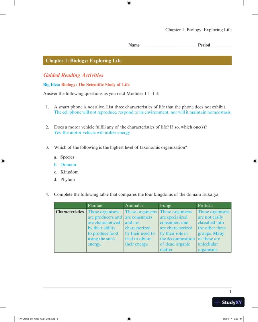 Solution Manual for Campbell Biology: Concepts & Connections, 9th Edition, page 4