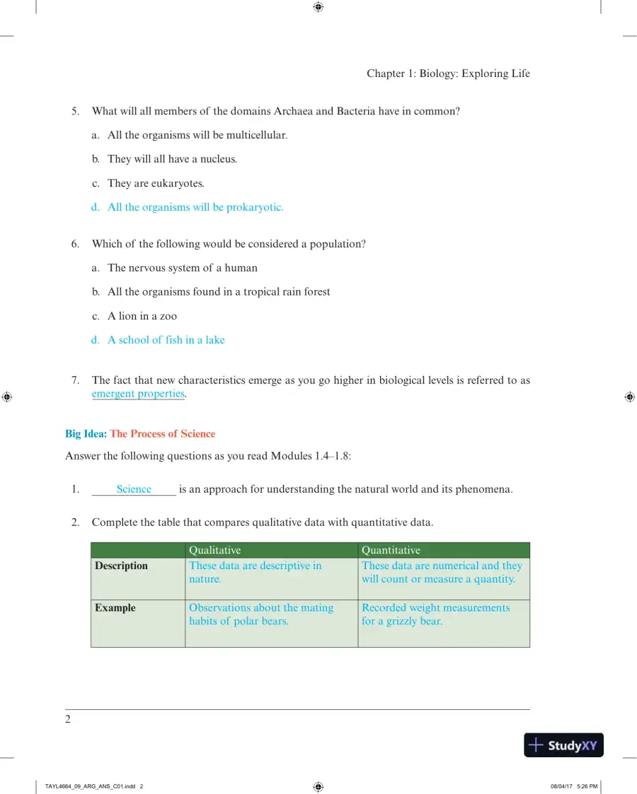 Solution Manual for Campbell Biology: Concepts & Connections, 9th Edition, page 5