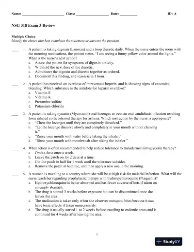 NSG318 Pharmacology Practice Exam With Answers (46 Solved Questions) - Page 1 preview image