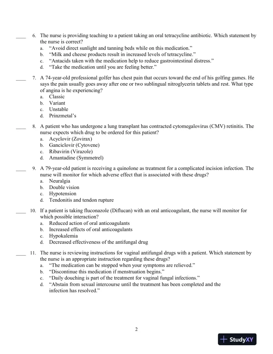 NSG318 Pharmacology Practice Exam With Answers (46 Solved Questions), page 3