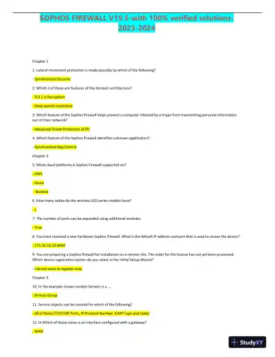 2023-2024 SOPHOS FIREWALL V19.5 Practice Exam with Answers (75 Solved Questions) - Page 1 preview image