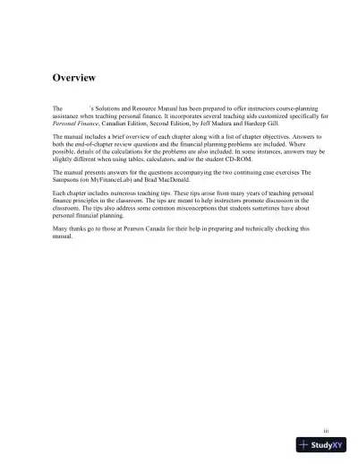 Personal Finance, Second Canadian Edition Solution Manual - Page 4 preview image