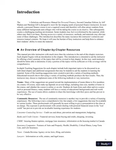 Personal Finance, Second Canadian Edition Solution Manual - Page 5 preview image