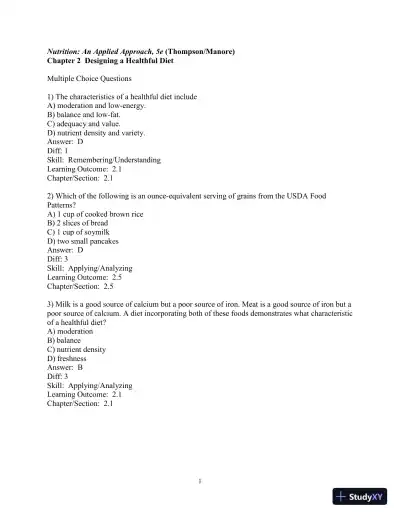 Test Bank for Nutrition: An Applied Approach, 5th Edition - Page 28 preview image