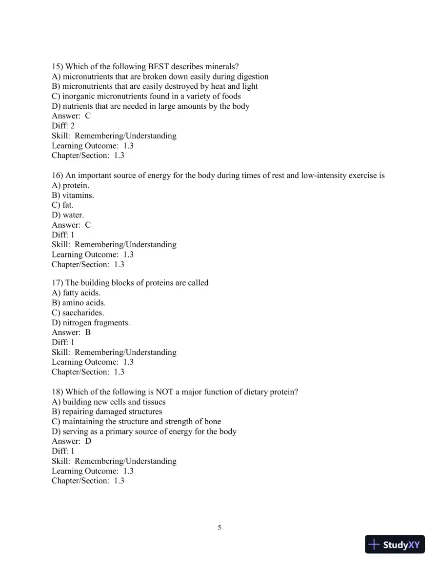 Test Bank for Nutrition: An Applied Approach, 5th Edition, page 6