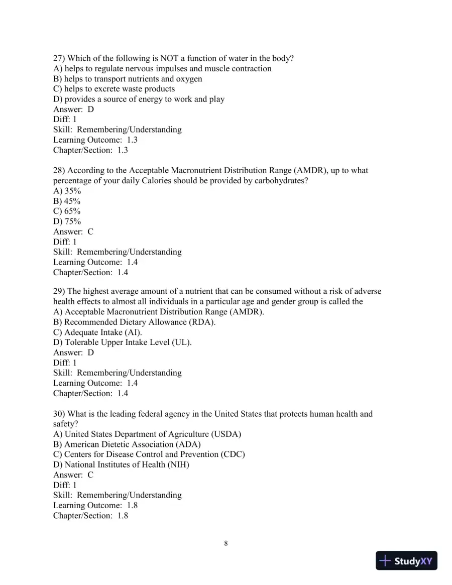 Test Bank for Nutrition: An Applied Approach, 5th Edition, page 9