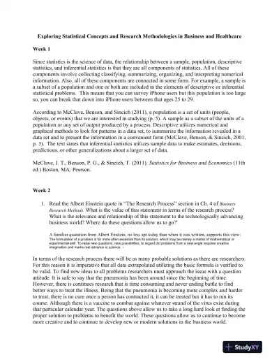 Exploring Statistical Concepts and Research Methodologies in Business and Healthcare - Page 1 preview image