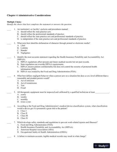 Therapeutic Modalities 4th Edition Test Bank - Page 14 preview image