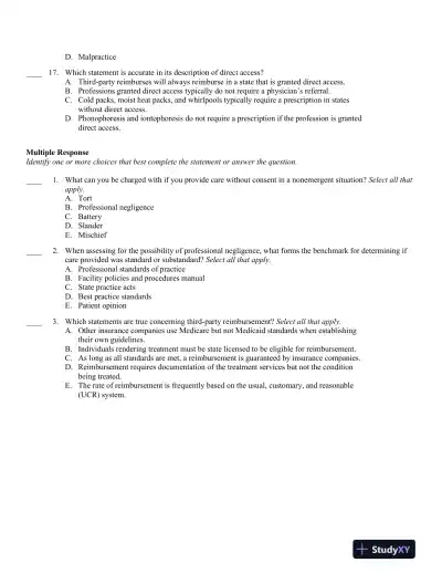Therapeutic Modalities 4th Edition Test Bank - Page 16 preview image