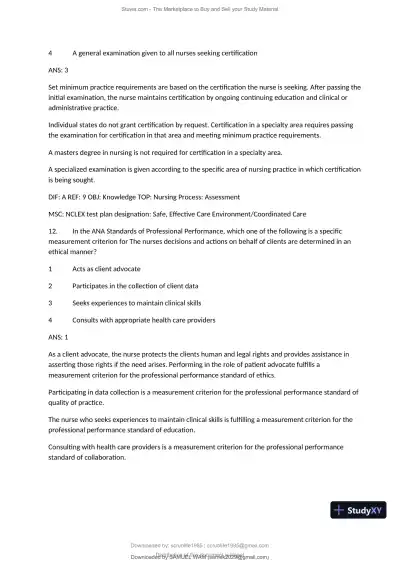 Test Bank for Fundamentals of Nursing, 10th Edition (Chapters 1-11) - Page 11 preview image