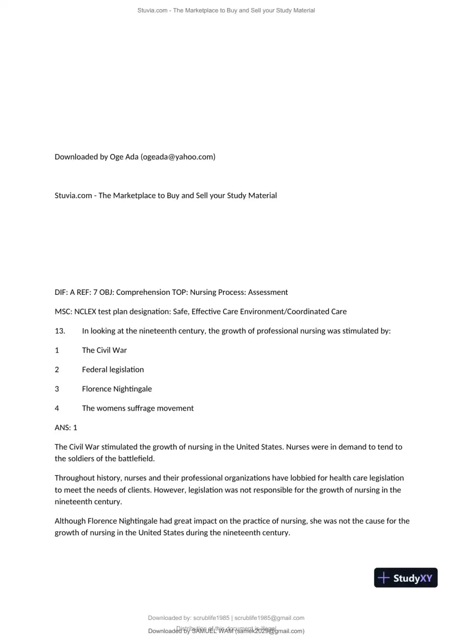 Test Bank for Fundamentals of Nursing, 10th Edition (Chapters 1-11), page 12