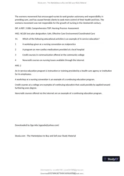 Test Bank for Fundamentals of Nursing, 10th Edition (Chapters 1-11) - Page 13 preview image