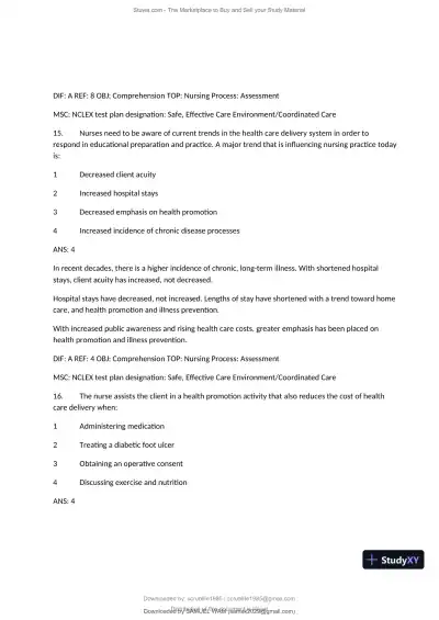 Test Bank for Fundamentals of Nursing, 10th Edition (Chapters 1-11) - Page 14 preview image