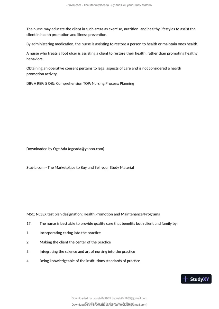 Test Bank for Fundamentals of Nursing, 10th Edition (Chapters 1-11), page 15