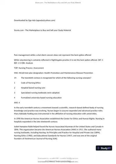 Test Bank for Fundamentals of Nursing, 10th Edition (Chapters 1-11) - Page 17 preview image