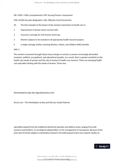 Test Bank for Fundamentals of Nursing, 10th Edition (Chapters 1-11) - Page 18 preview image