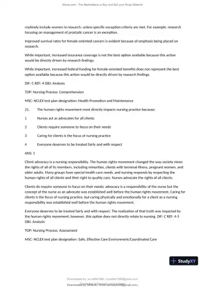 Test Bank for Fundamentals of Nursing, 10th Edition (Chapters 1-11) - Page 19 preview image