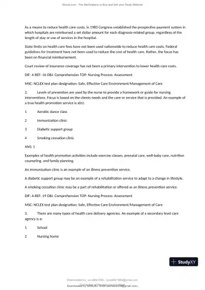 Test Bank for Fundamentals of Nursing, 10th Edition (Chapters 1-11) - Page 24 preview image