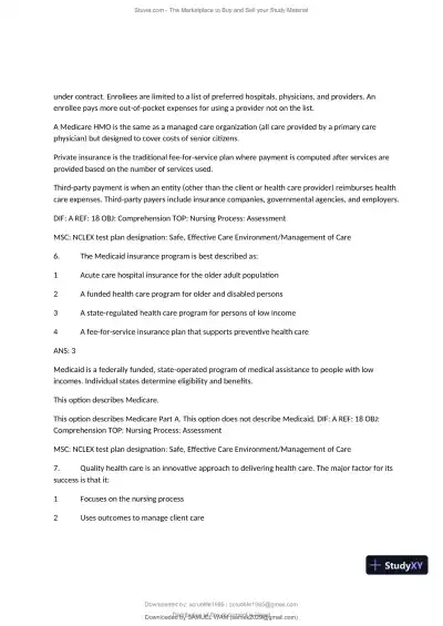 Test Bank for Fundamentals of Nursing, 10th Edition (Chapters 1-11) - Page 27 preview image