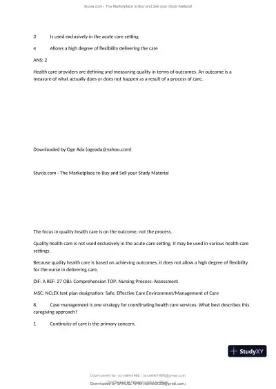 Test Bank for Fundamentals of Nursing, 10th Edition (Chapters 1-11) - Page 28 preview image