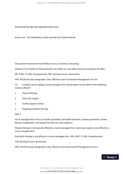 Test Bank for Fundamentals of Nursing, 10th Edition (Chapters 1-11) - Page 30 preview image