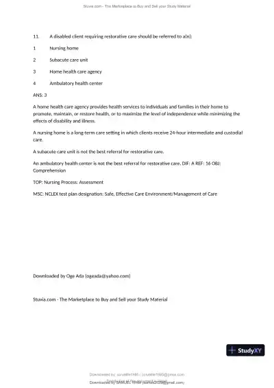 Test Bank for Fundamentals of Nursing, 10th Edition (Chapters 1-11) - Page 31 preview image