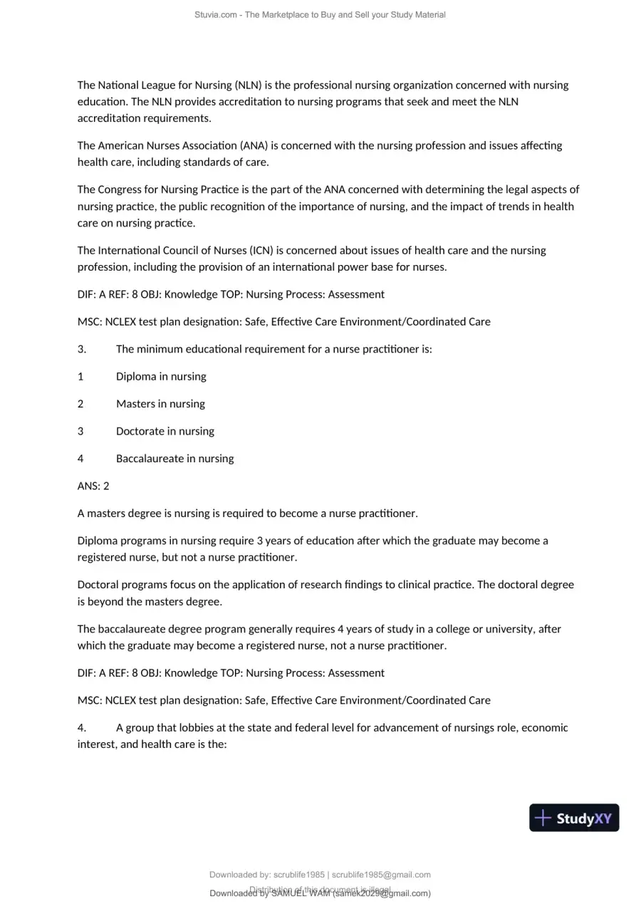 Test Bank for Fundamentals of Nursing, 10th Edition (Chapters 1-11), page 4