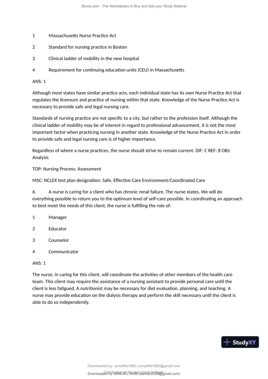 Test Bank for Fundamentals of Nursing, 10th Edition (Chapters 1-11), page 6