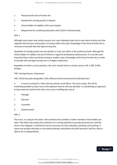 Test Bank for Fundamentals of Nursing, 10th Edition (Chapters 1-11) - Page 6 preview image