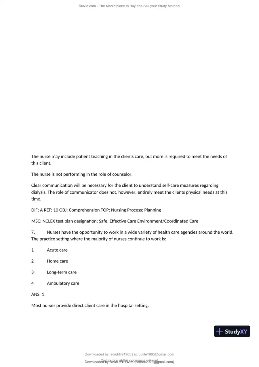 Test Bank for Fundamentals of Nursing, 10th Edition (Chapters 1-11), page 7