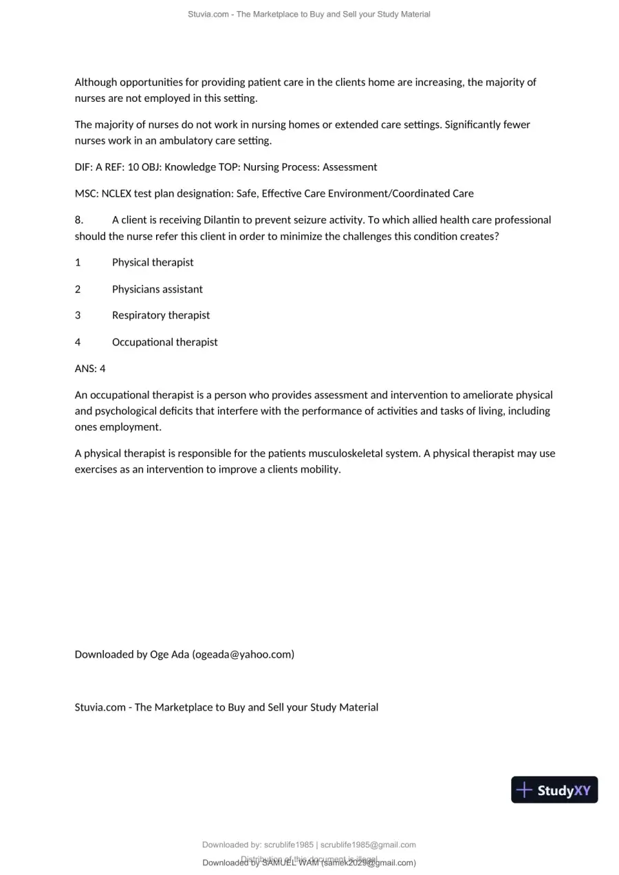 Test Bank for Fundamentals of Nursing, 10th Edition (Chapters 1-11), page 8