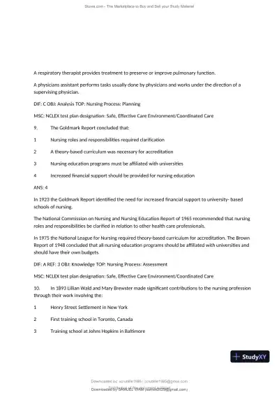 Test Bank for Fundamentals of Nursing, 10th Edition (Chapters 1-11) - Page 9 preview image