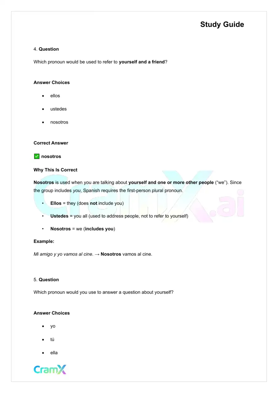 Spanish I - Replacing Nouns with Pronouns, page 5
