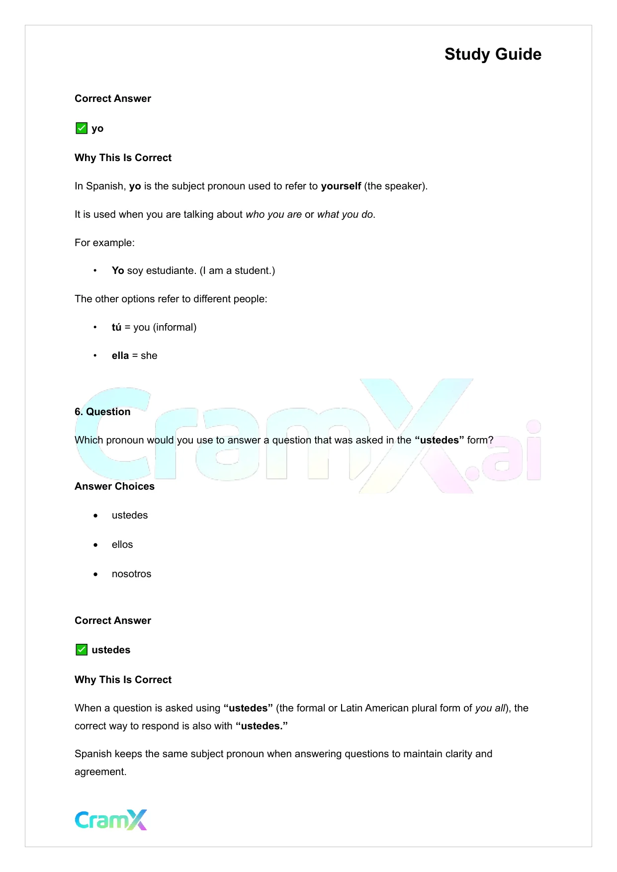 Spanish I - Replacing Nouns with Pronouns - Page 6 preview image