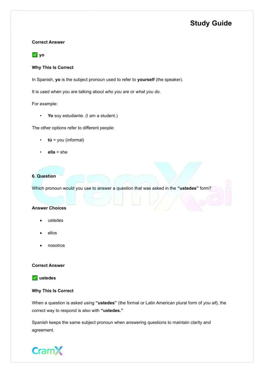 Spanish I - Replacing Nouns with Pronouns, page 6