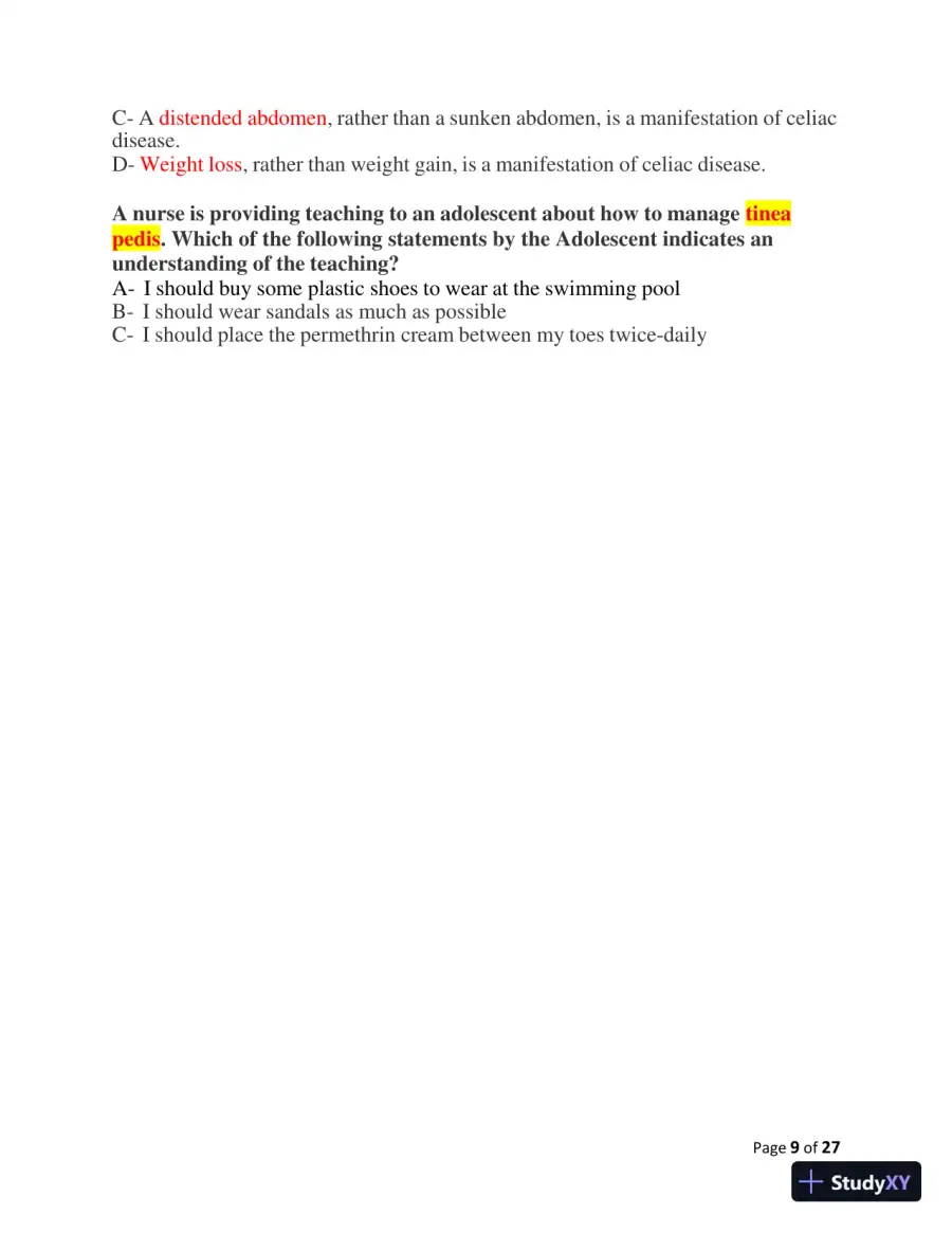 2023-2024 ATI Peds Proctored Final Exam with Answers (60 Solved Questions), page 10