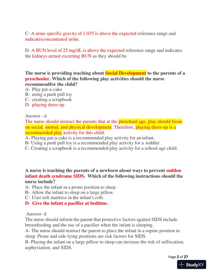 2023-2024 ATI Peds Proctored Final Exam with Answers (60 Solved Questions), page 3