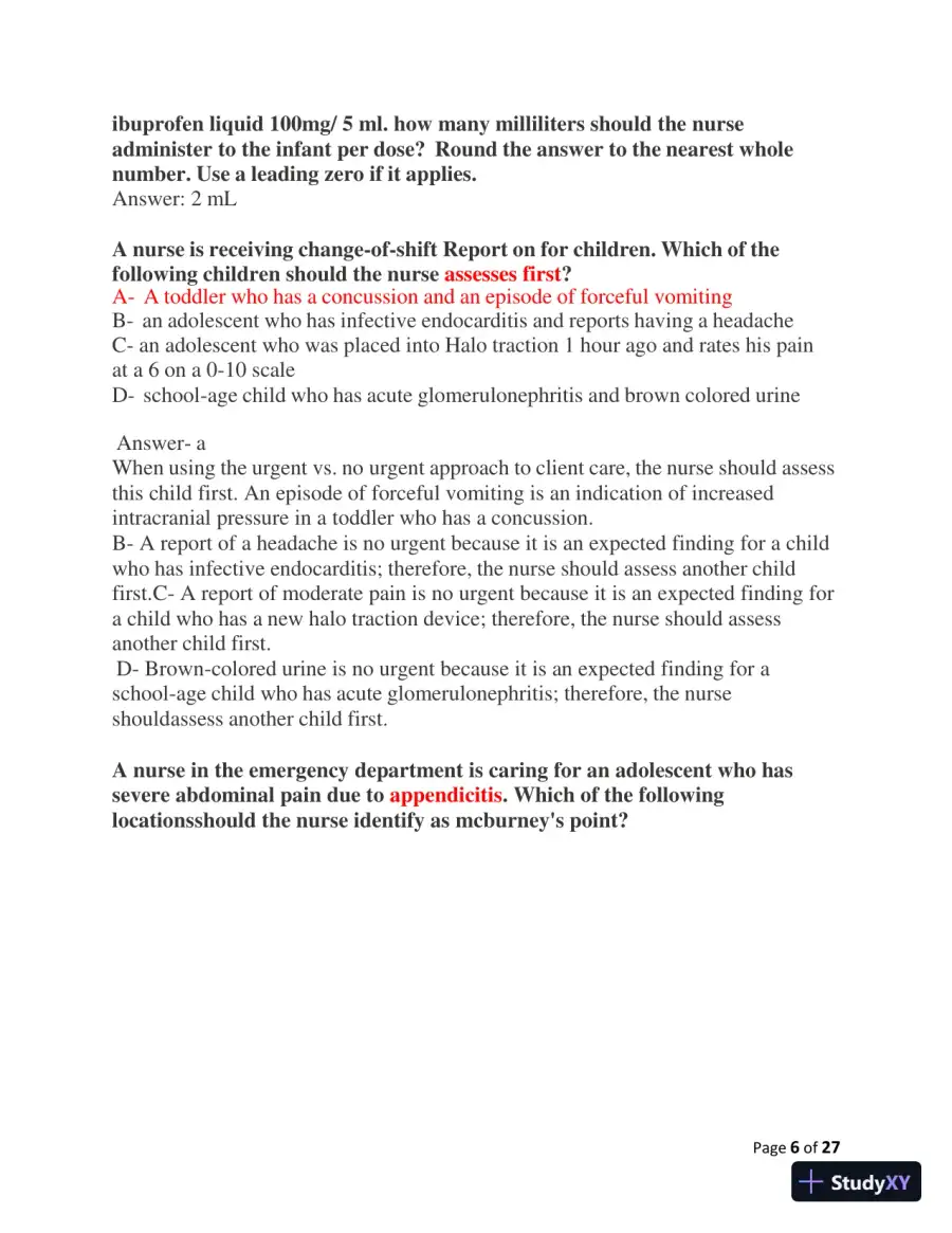 2023-2024 ATI Peds Proctored Final Exam with Answers (60 Solved Questions), page 7