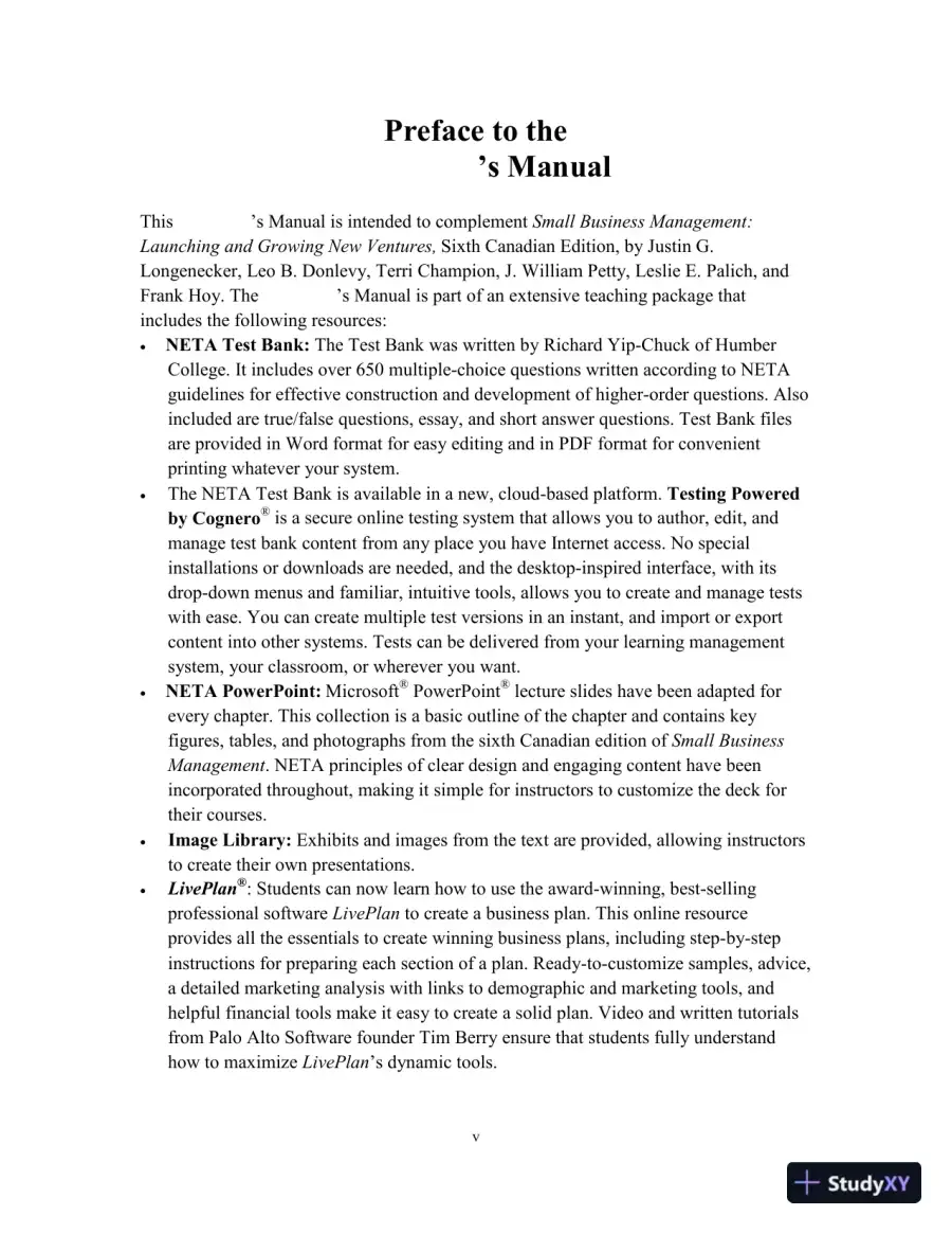 Small Business Management, Sixth Canadian Edition Solution Manual, page 5