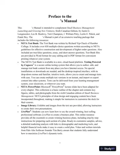 Small Business Management, Sixth Canadian Edition Solution Manual - Page 5 preview image