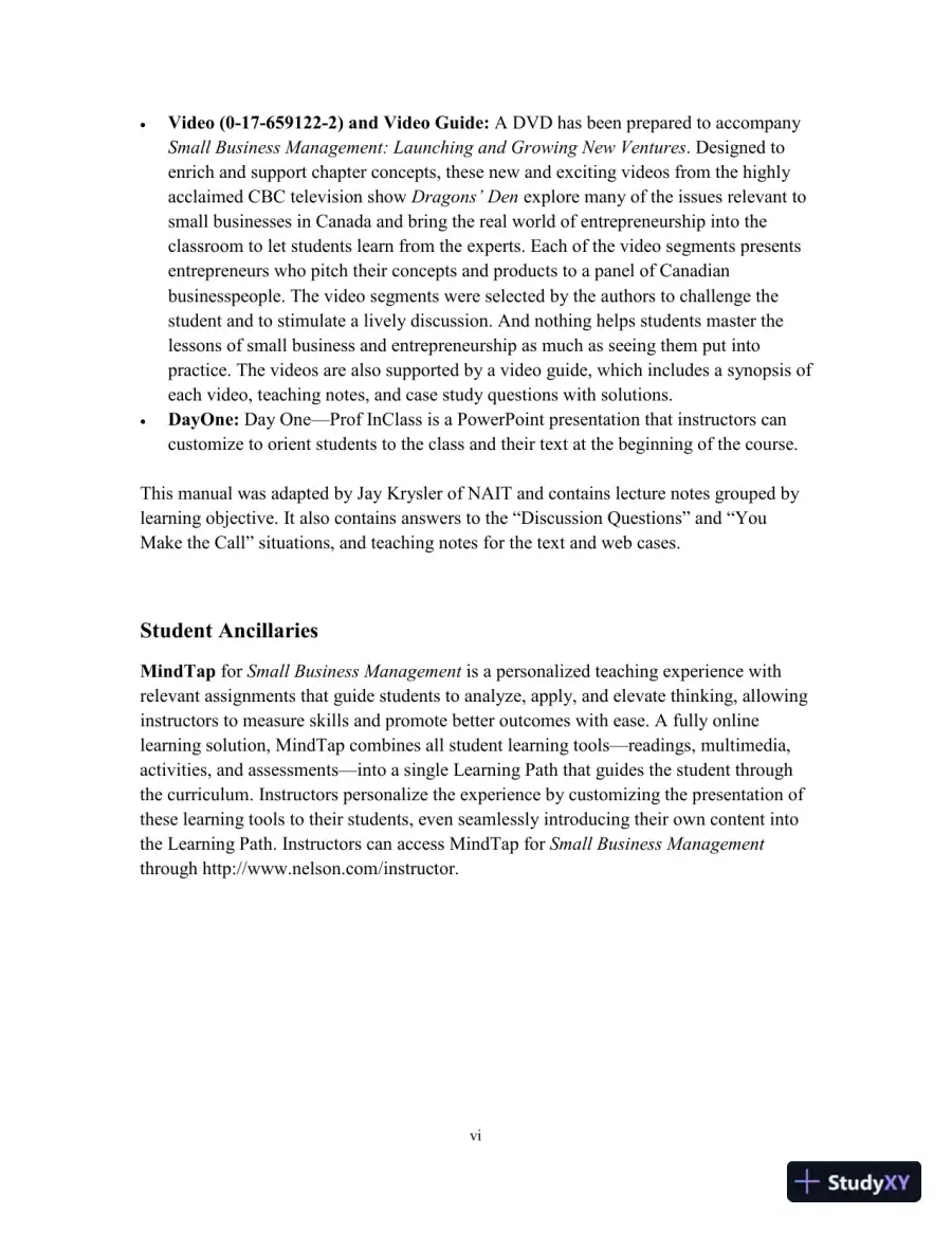 Small Business Management, Sixth Canadian Edition Solution Manual, page 6