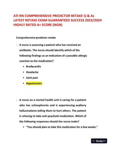 2023-2024 ATI RN Clinical Analysis Comprehensive Predictor Exam With Answers (173 Solved Questions) - Page 1 preview image