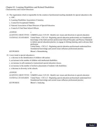 Test Bank For Learning Disabilities and Related Disabilities: Strategies for Success 13th Edition Test Bank - Page 12 preview image