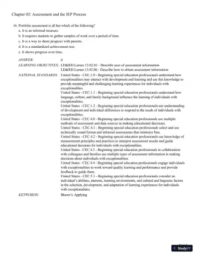 Test Bank For Learning Disabilities and Related Disabilities: Strategies for Success 13th Edition Test Bank - Page 22 preview image