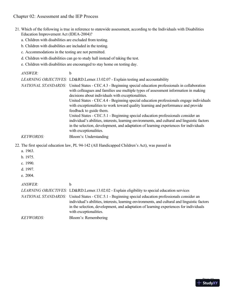 Test Bank For Learning Disabilities and Related Disabilities: Strategies for Success 13th Edition Test Bank, page 27