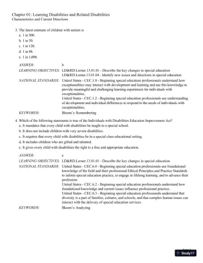 Test Bank For Learning Disabilities and Related Disabilities: Strategies for Success 13th Edition Test Bank - Page 3 preview image