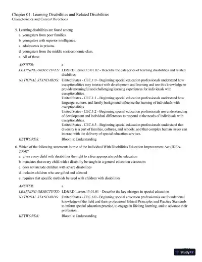 Test Bank For Learning Disabilities and Related Disabilities: Strategies for Success 13th Edition Test Bank - Page 4 preview image