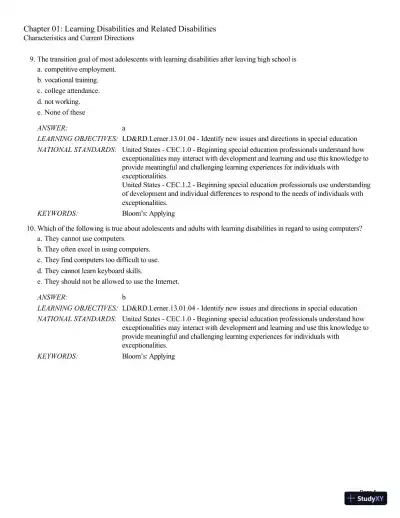 Test Bank For Learning Disabilities and Related Disabilities: Strategies for Success 13th Edition Test Bank - Page 6 preview image
