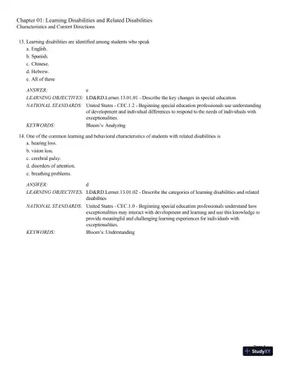 Test Bank For Learning Disabilities and Related Disabilities: Strategies for Success 13th Edition Test Bank - Page 8 preview image